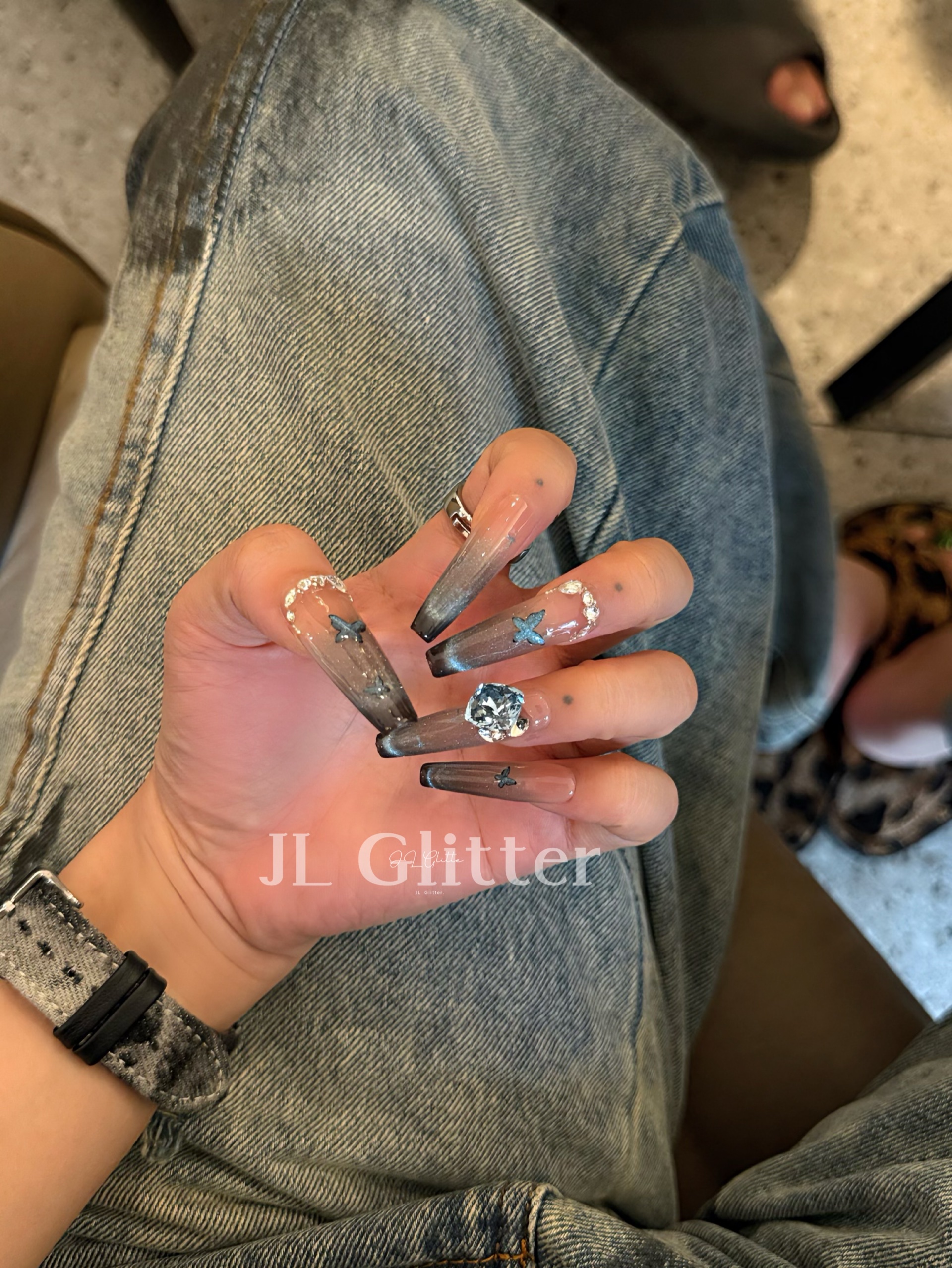 JL Glitter Long handcrafted wearable armor, cat-eye butterfly light luxury bright diamond nail art, high-end wearable armor for hot girls detail image 5