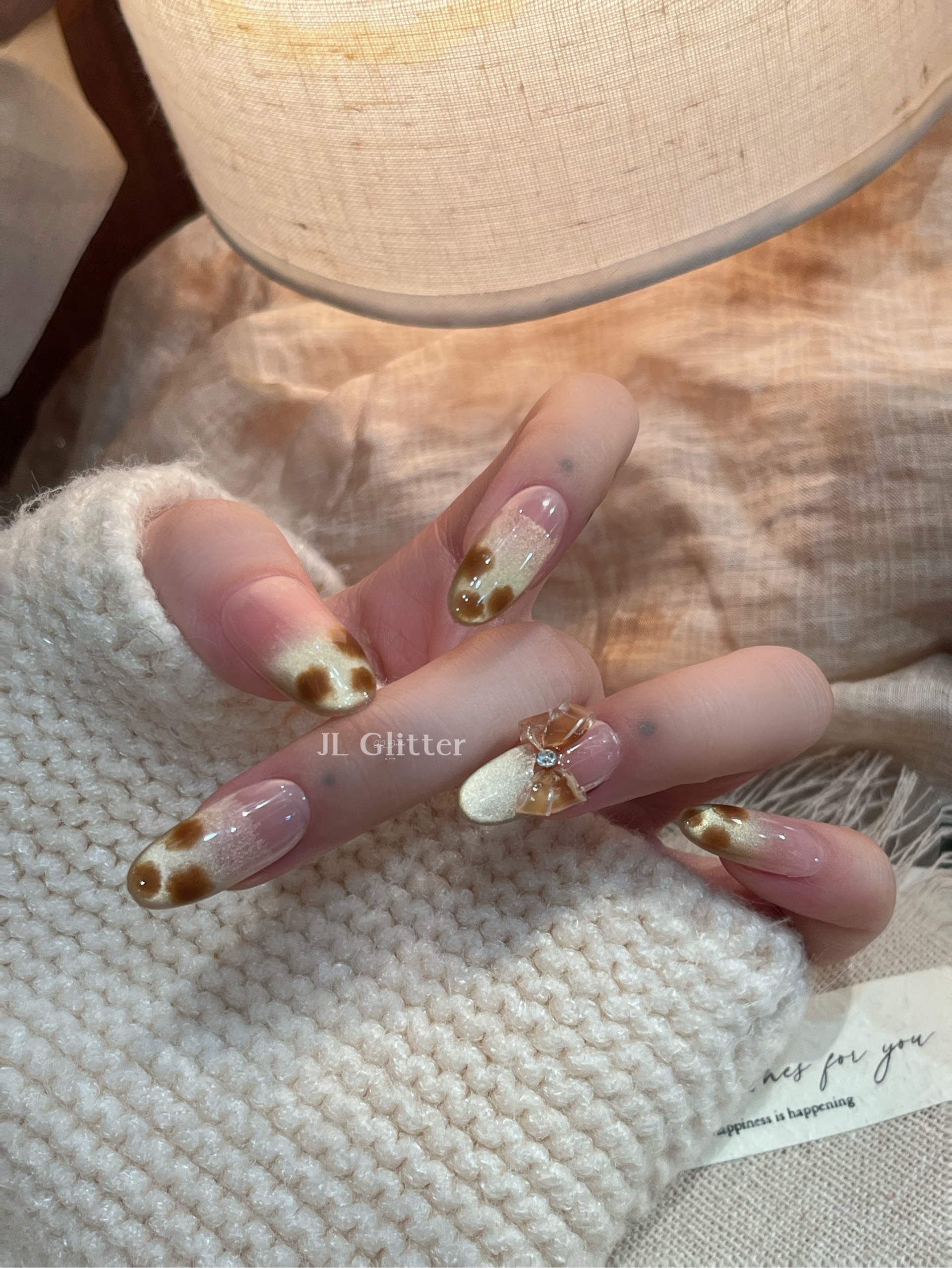 JL Glitter handcrafted wearing armor, French bow nail art, cat's eye, leopard print, autumn and winter wearing armor detail image 3