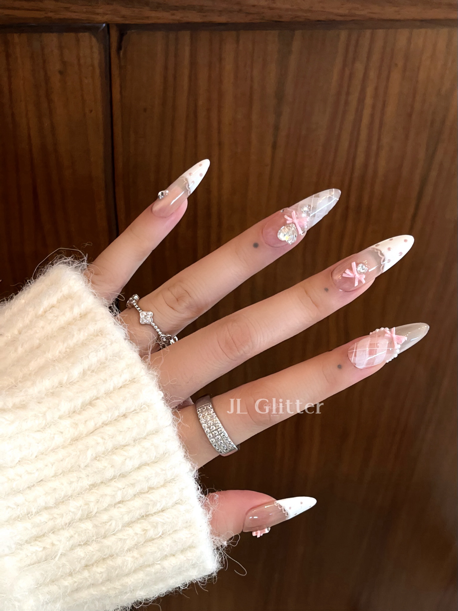 JL Glitter Sweet and gentle, handcrafted wearable armor, French bow nail art, gentle style, whitening wearable armor detail image 5