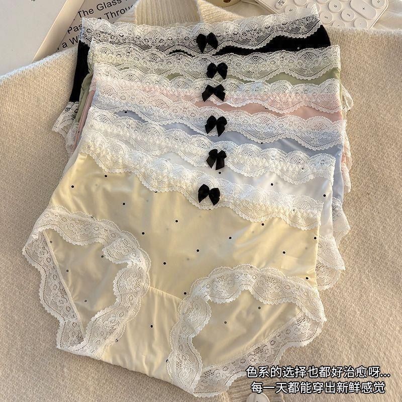 Lace ice silk underpants for women, seamless mid-waist, hip-lifting, 10A antibacterial pure cotton fabric, comfortable, skin-friendly and breathable, teenage triangle pants details Picture