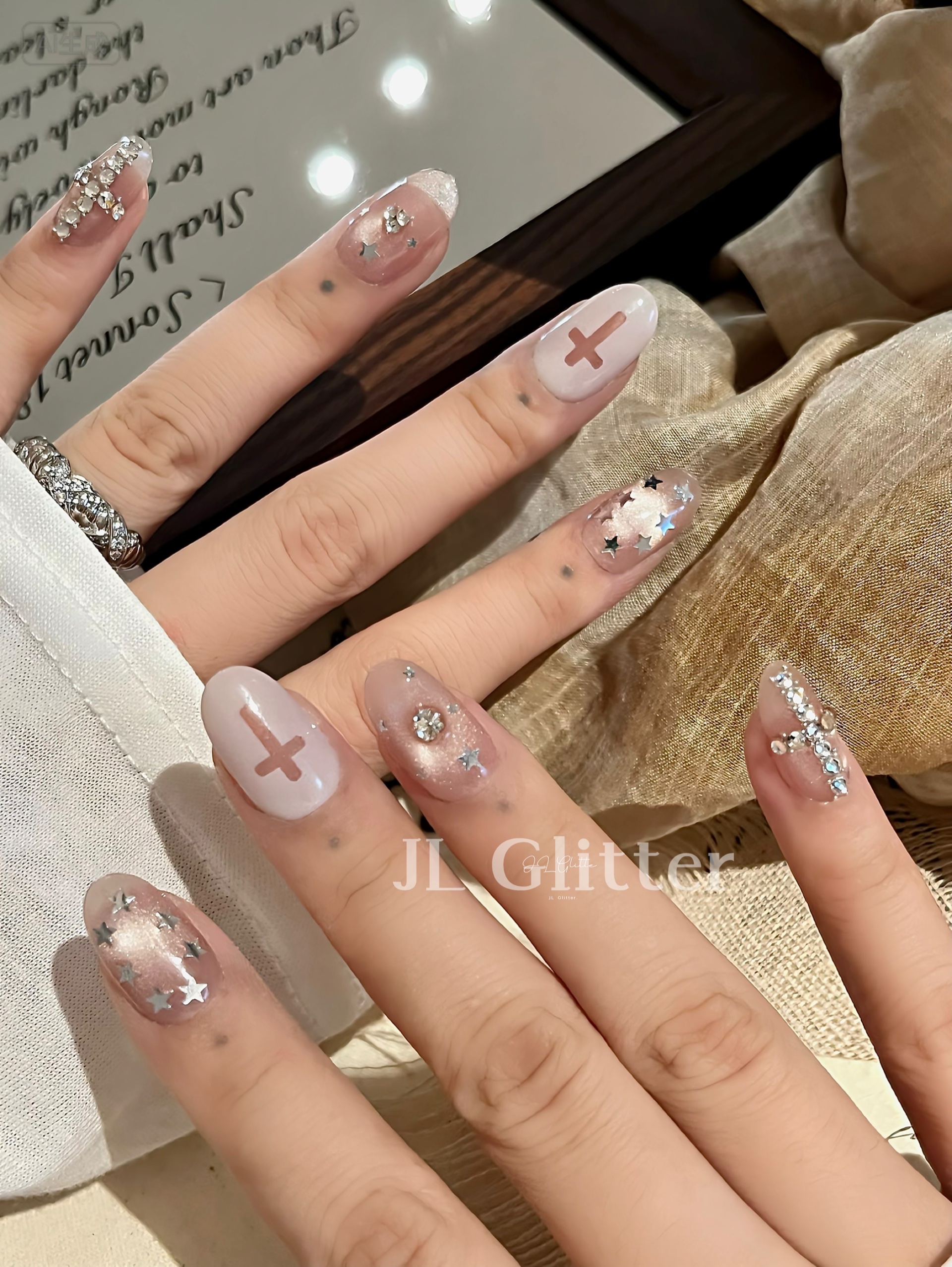 JL Glitter Bare Diamond Pure handcrafted wearable Armor Short, gentle, whitening nail art, sweet and cool style Korean wearable armor detail image 5