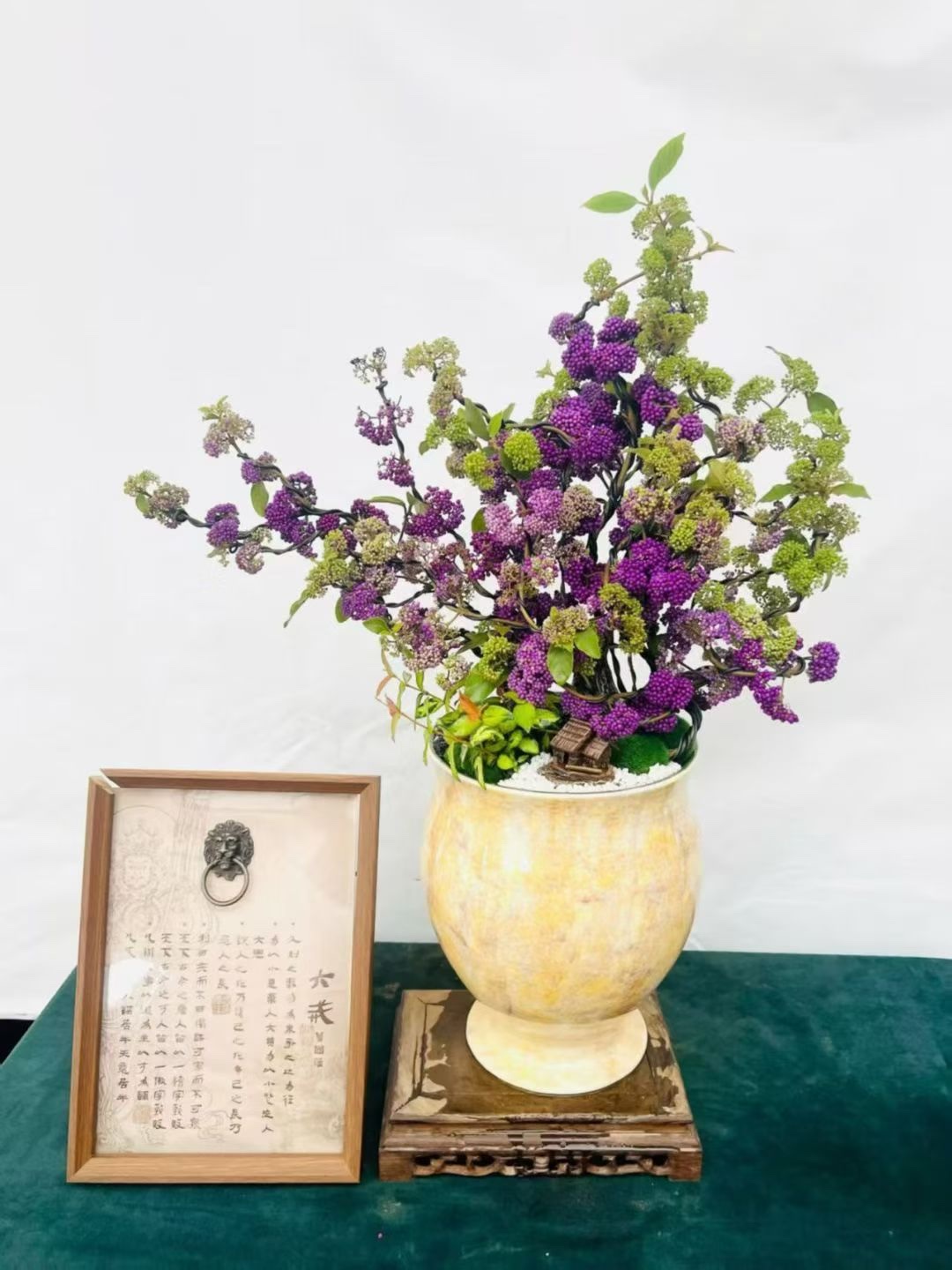 绳子加流苏装饰台式镜子福袋挂饰金属香薰石膏仿真花花环组合仿真花花环白底实物图