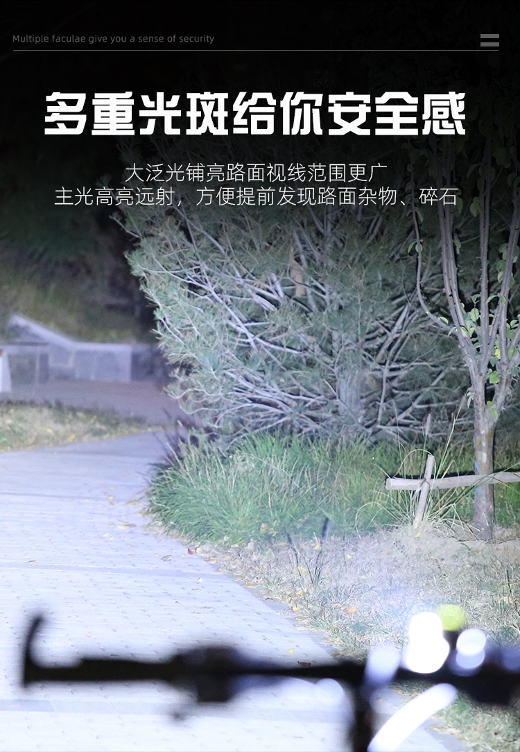 新款铝合金自行车灯Type-c充电智能光感户外夜骑续航显示单车前灯详情图5