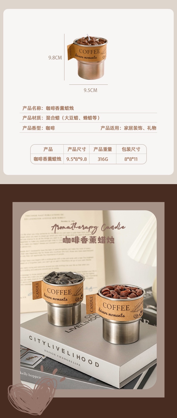 咖啡豆香薰蜡烛高级感伴手礼礼物氛围感小礼品香氛仿真造型杯蜡详情图2