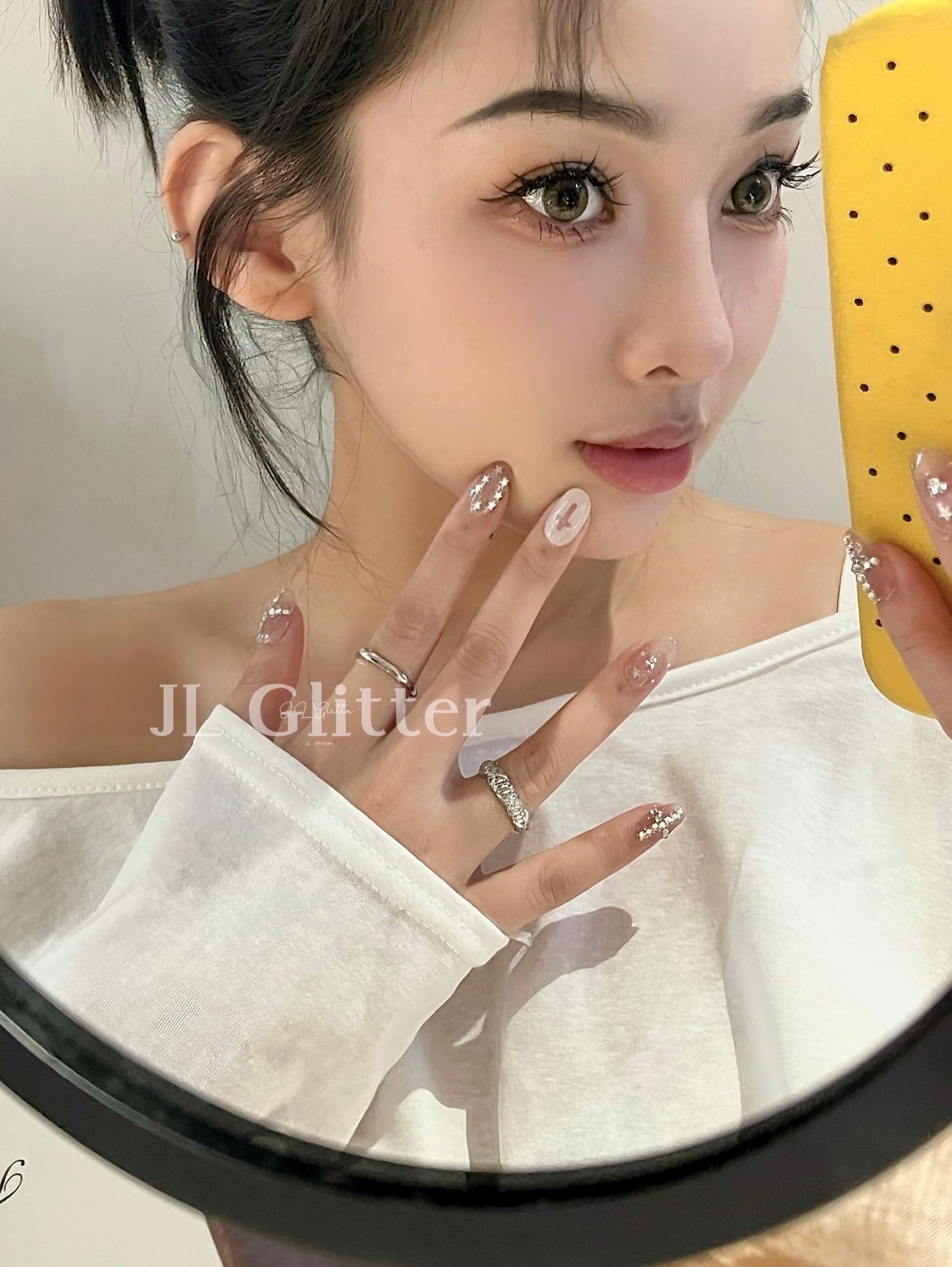 JL Glitter Bare Diamond Pure handcrafted wearable Armor Short, gentle, whitening nail art, sweet and cool style Korean wearable armor detail image 6