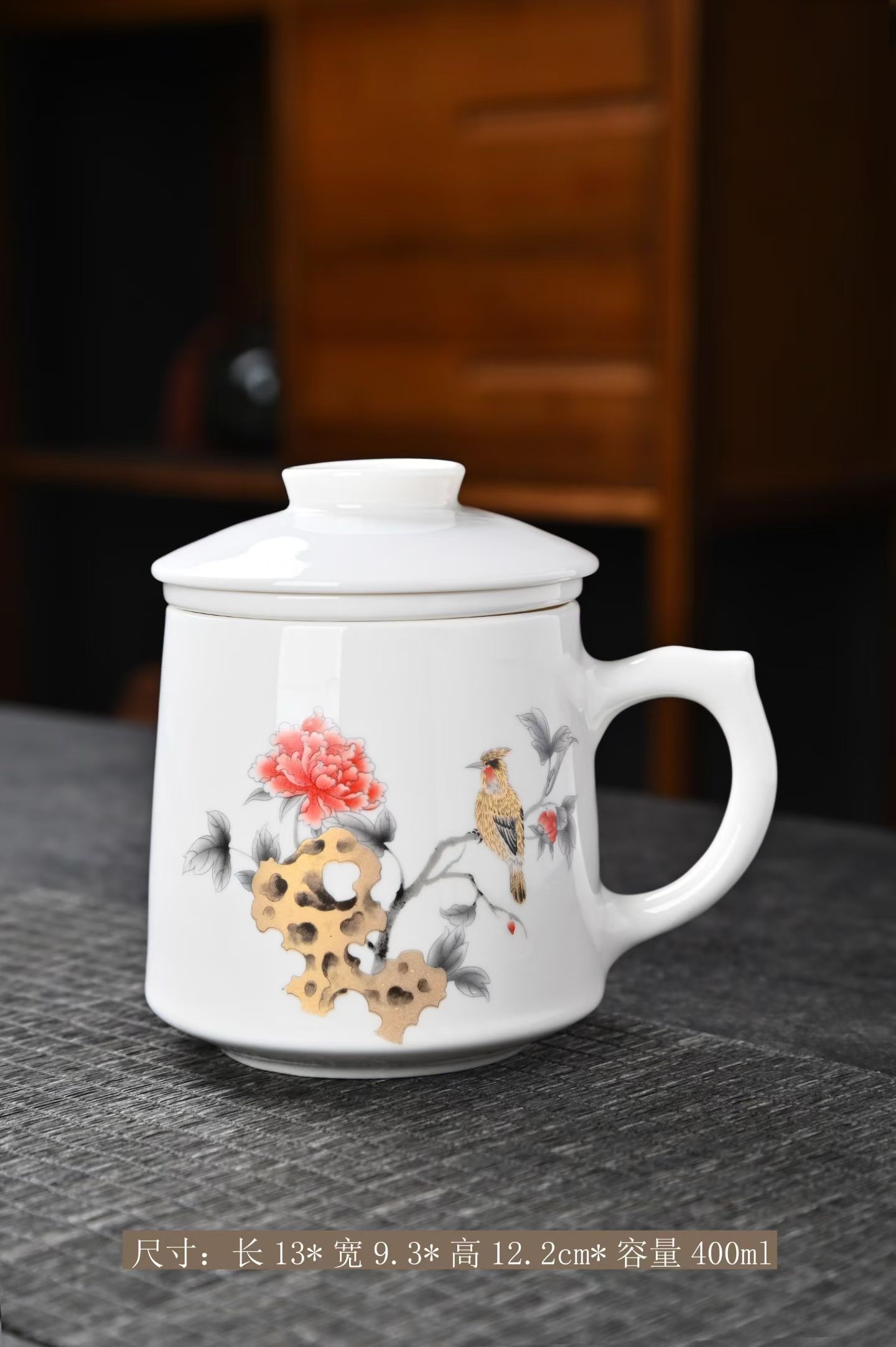 羊脂玉瓷陶瓷马克杯个人专用办公室茶杯带盖德化白瓷水杯定制logo