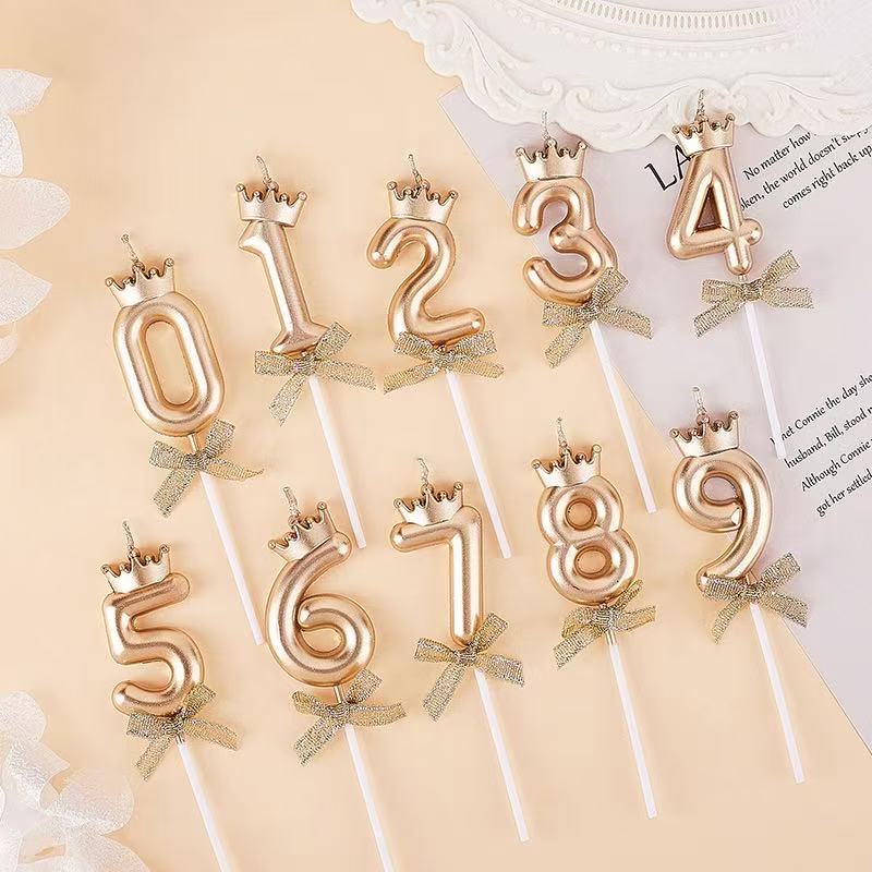 Party candle bow digital candles, cake supplies, candle party supplies, champagne color, silver rose, goddess girl, boy birthday party decoration supplies, decoration plugins Application Scenario