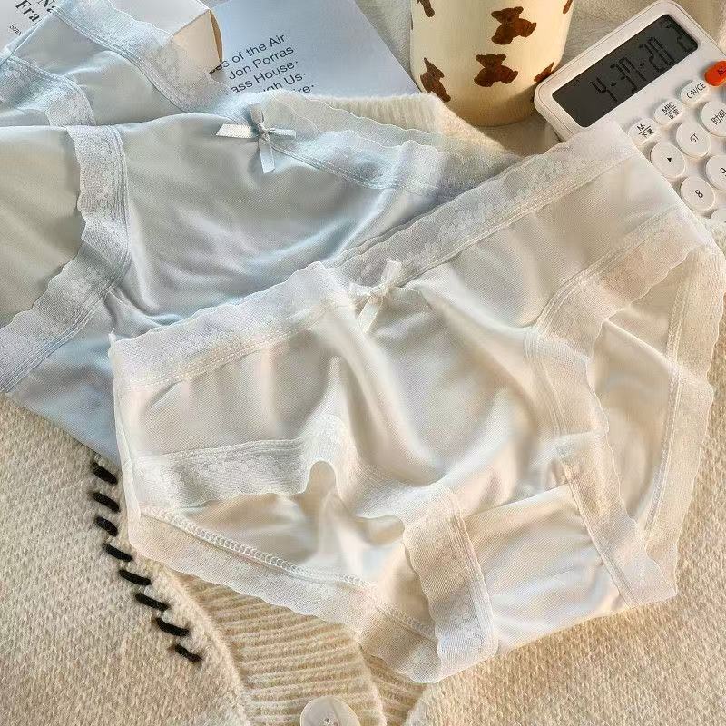 Pure Desire Cream [Pippi Mask Pants] Solid Color Sexy ice silk underwear Women's mid-waist comfortable thin detail image 17