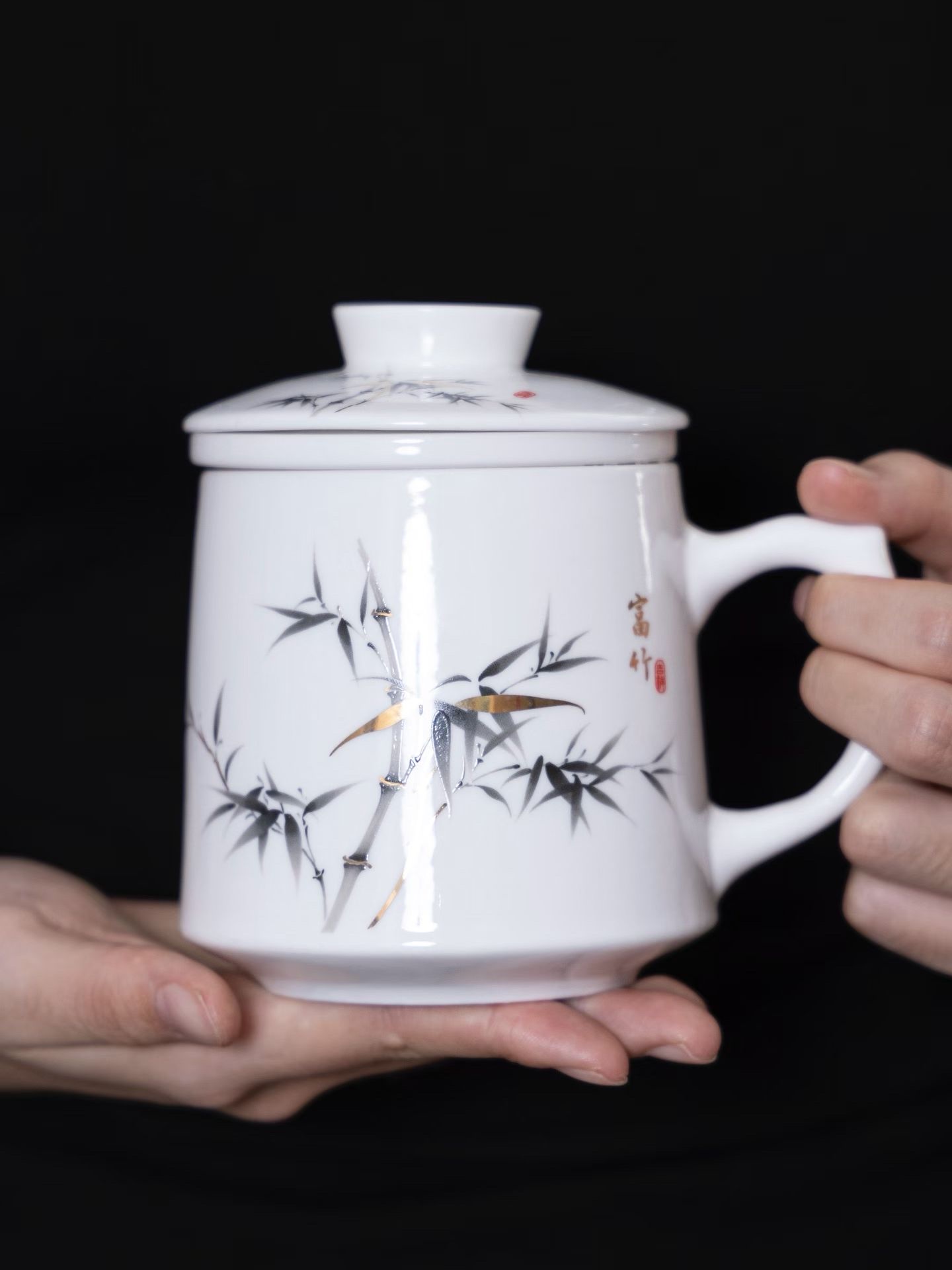 羊脂玉瓷陶瓷马克杯个人专用办公室茶杯带盖德化白瓷水杯定制logo详情图6