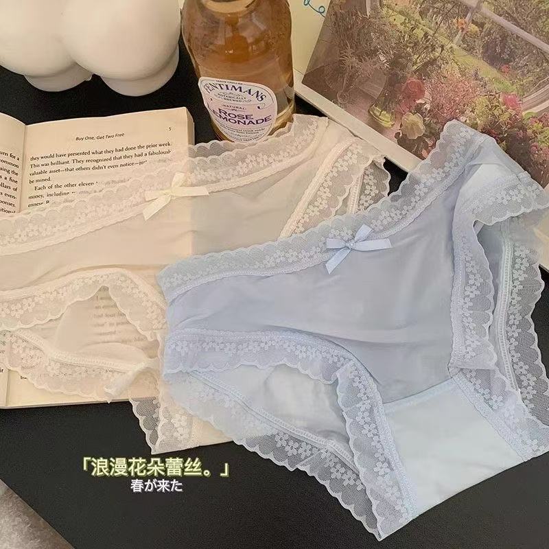 Pure Desire Cream [Pippi Mask Pants] Solid Color Sexy ice silk underwear Women's mid-waist comfortable thin detail image 12