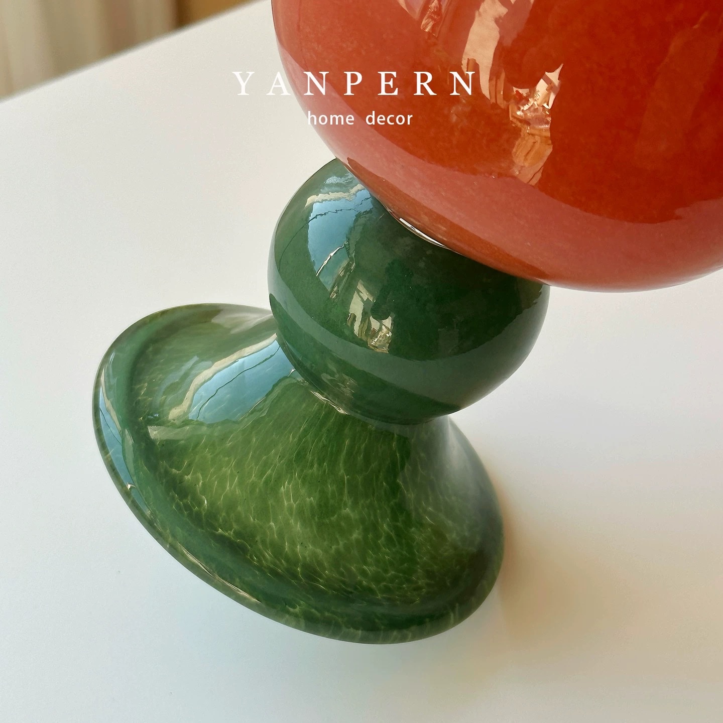 YANPERN vintage handcrafted glass vases for home living room decoration, high-footed flower-shaped glass flower vases detail image 5