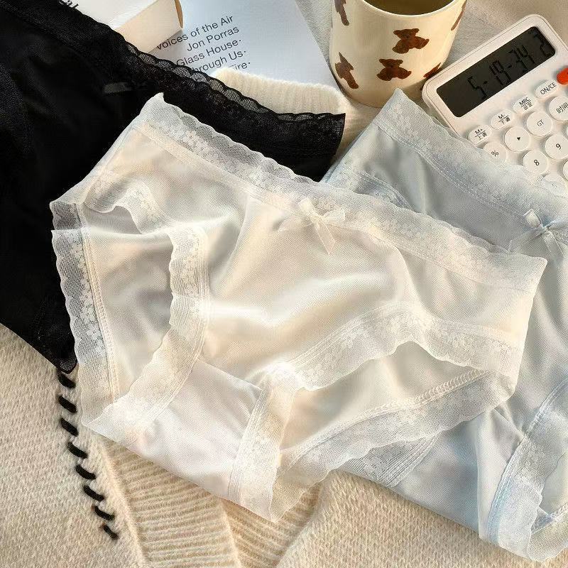 Pure Desire Cream [Pippi Mask Pants] Solid Color Sexy ice silk underwear Women's mid-waist comfortable thin detail image 15