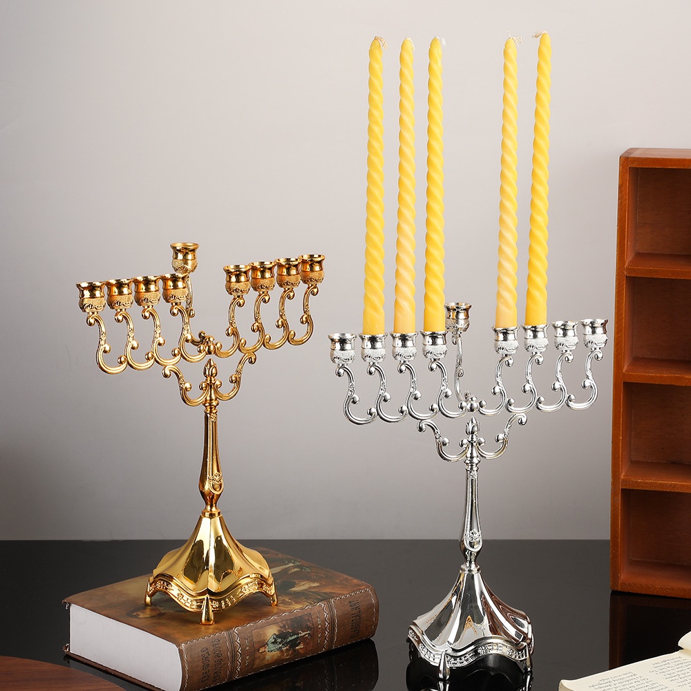 宗教工艺品金属烛台光明节9头烛台轻奢复古烛台九头金色蜡烛摆件