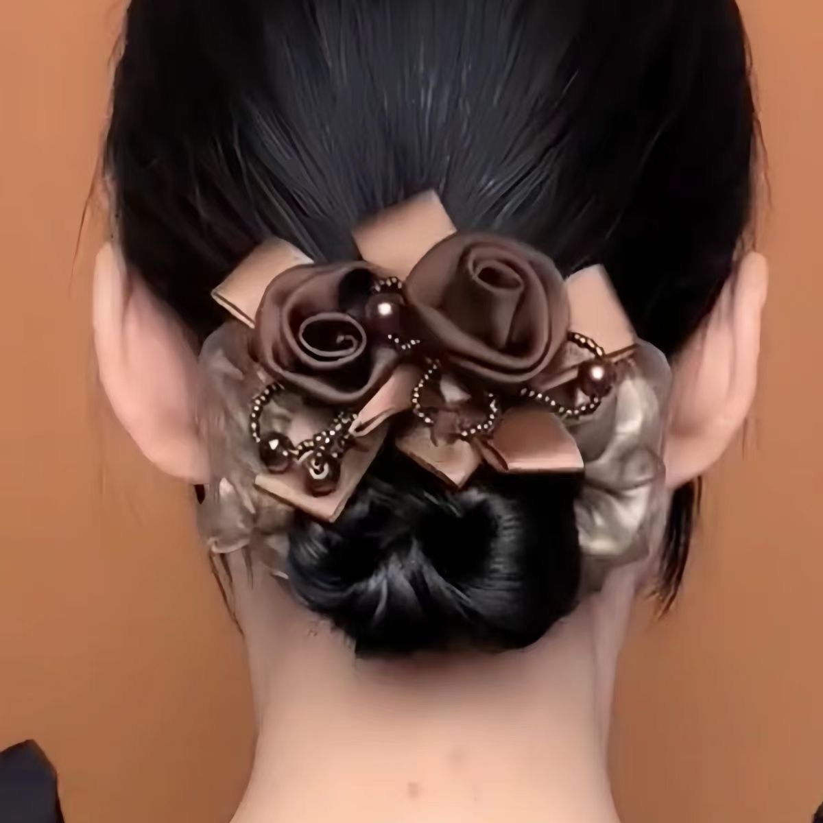 New style of flower hair tie, elegant large intestine hair band, summer mesh hair flower, hair tie, leather band, high-end updo hair accessory, versatile hair band accessory, hair tie, large intestine hair band Specification image