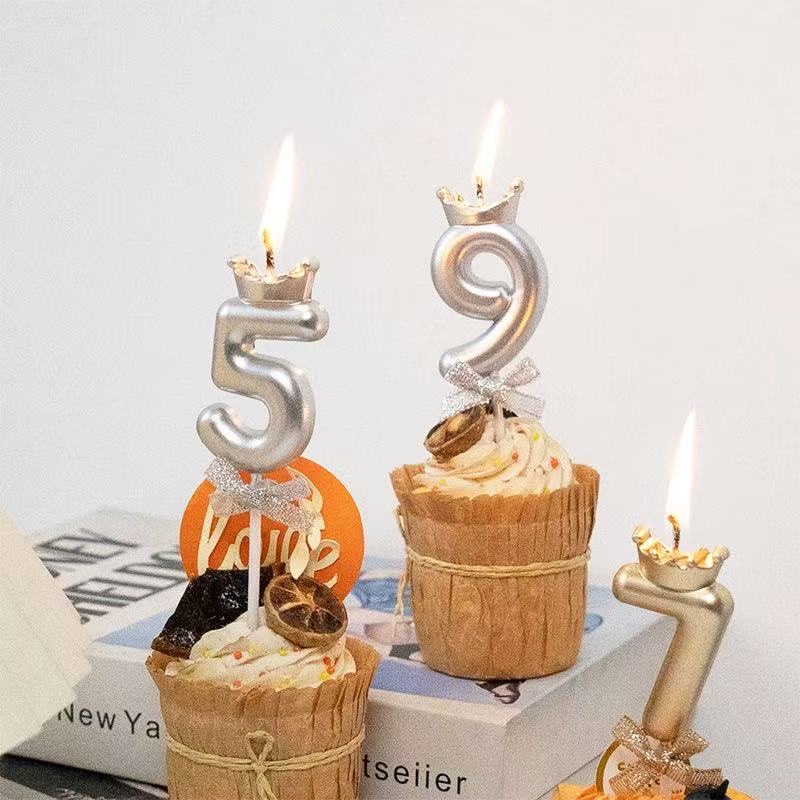 Party candle bow digital candles, cake supplies, candle party supplies, champagne color, silver rose, goddess girl, boy birthday party decoration supplies, decoration plugins Item Picture