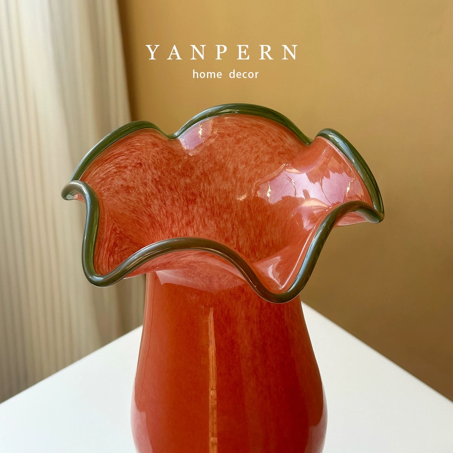 YANPERN vintage handcrafted glass vases for home living room decoration, high-footed flower-shaped glass flower vases detail image 4