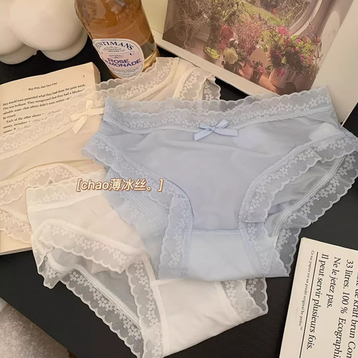 Pure Desire Cream [Pippi Mask Pants] Solid Color Sexy ice silk underwear Women's mid-waist comfortable thin detail image 4