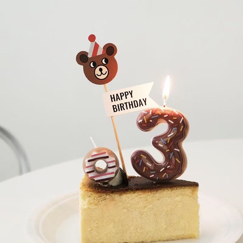 韩国ins风饼干，奶油巧克力甜甜圈图案，数字蜡烛生日派对生日用品派对蜡烛，派对用品6cm尺寸细节图