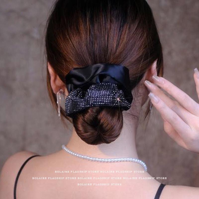 Elegant water diamond large intestine hair band, Korean-style high-end hair band for women, 2025 new style hair tie, rubber band, bun hair band, hair accessory, hair band, large intestine hair band Specification image