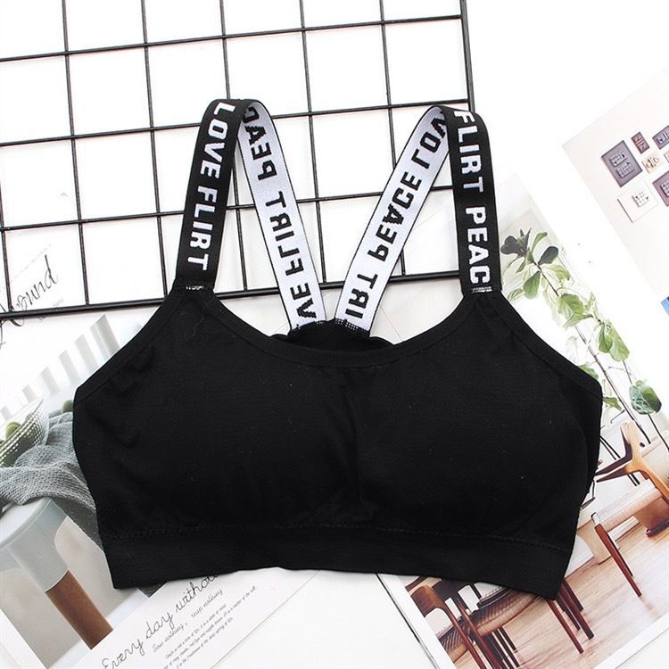 Thin girls' bra without underwire, student sports vest, English letter strappy around the chest, women's summer sports vest bra undefined