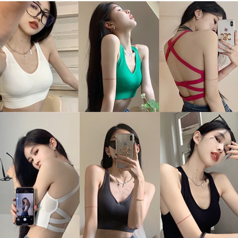Summer hot girls' unique and beautiful backless halter top, women's innerwear with a chest pad, a strapless bra, and outerwear with a thin wrap around the chest undefined