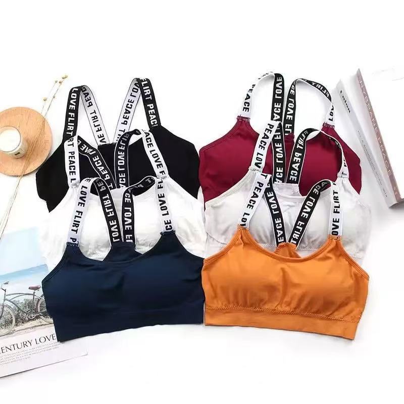 Thin girls' bra without underwire, student sports vest, English letter strappy around the chest, women's summer sports vest bra undefined