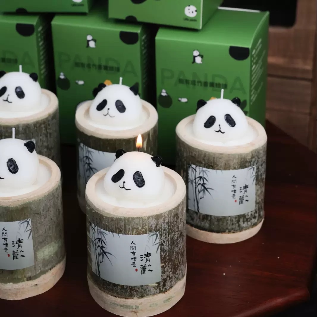 竹子可爱熊猫香薰蜡烛香氛室内礼品创意旅游景点伴手礼批发跨境香薰蜡烛