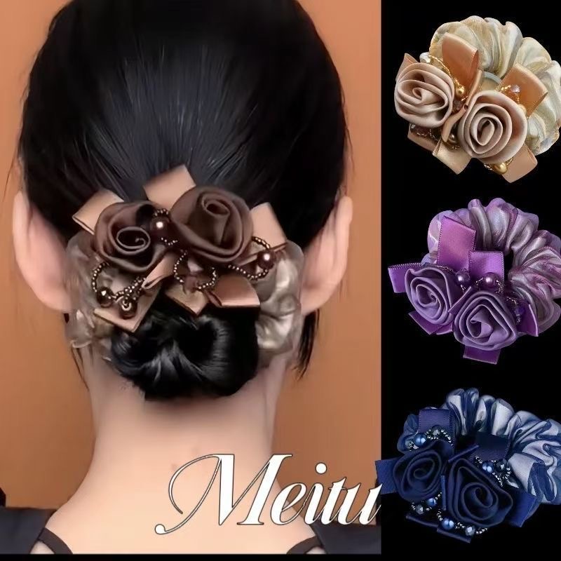 New style of flower hair tie, elegant large intestine hair band, summer mesh hair flower, hair tie, leather band, high-end updo hair accessory, versatile hair band accessory, hair tie, large intestine hair band Item Picture