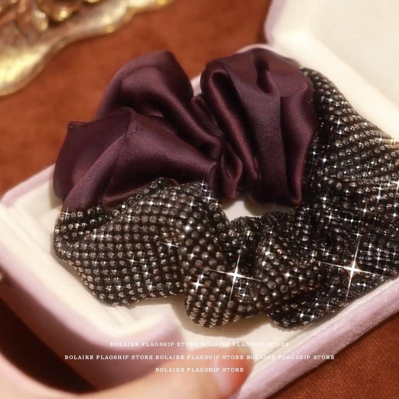 Elegant water diamond large intestine hair band, Korean-style high-end hair band for women, 2025 new style hair tie, rubber band, bun hair band, hair accessory, hair band, large intestine hair band