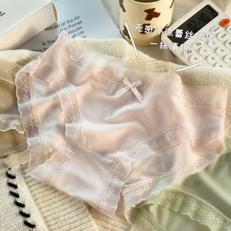 Pure Desire Cream [Pippi Mask Pants] Solid Color Sexy ice silk underwear Women's mid-waist comfortable thin detail image 11