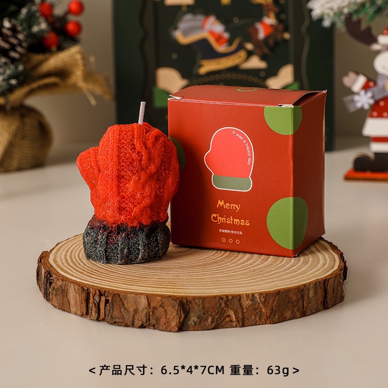 圣诞节手套香薰蜡烛批发香氛伴手礼创意毛线造型礼品礼盒蜡烛香薰蜡圣诞派对蜡烛产品图