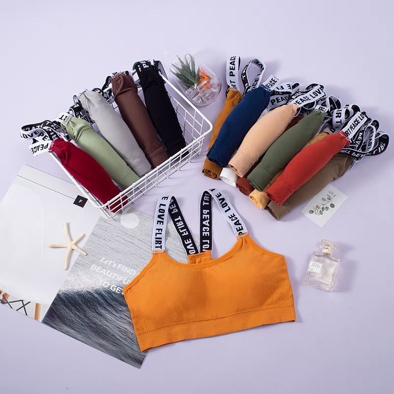 Thin girls' bra without underwire, student sports vest, English letter strappy around the chest, women's summer sports vest bra Item Picture