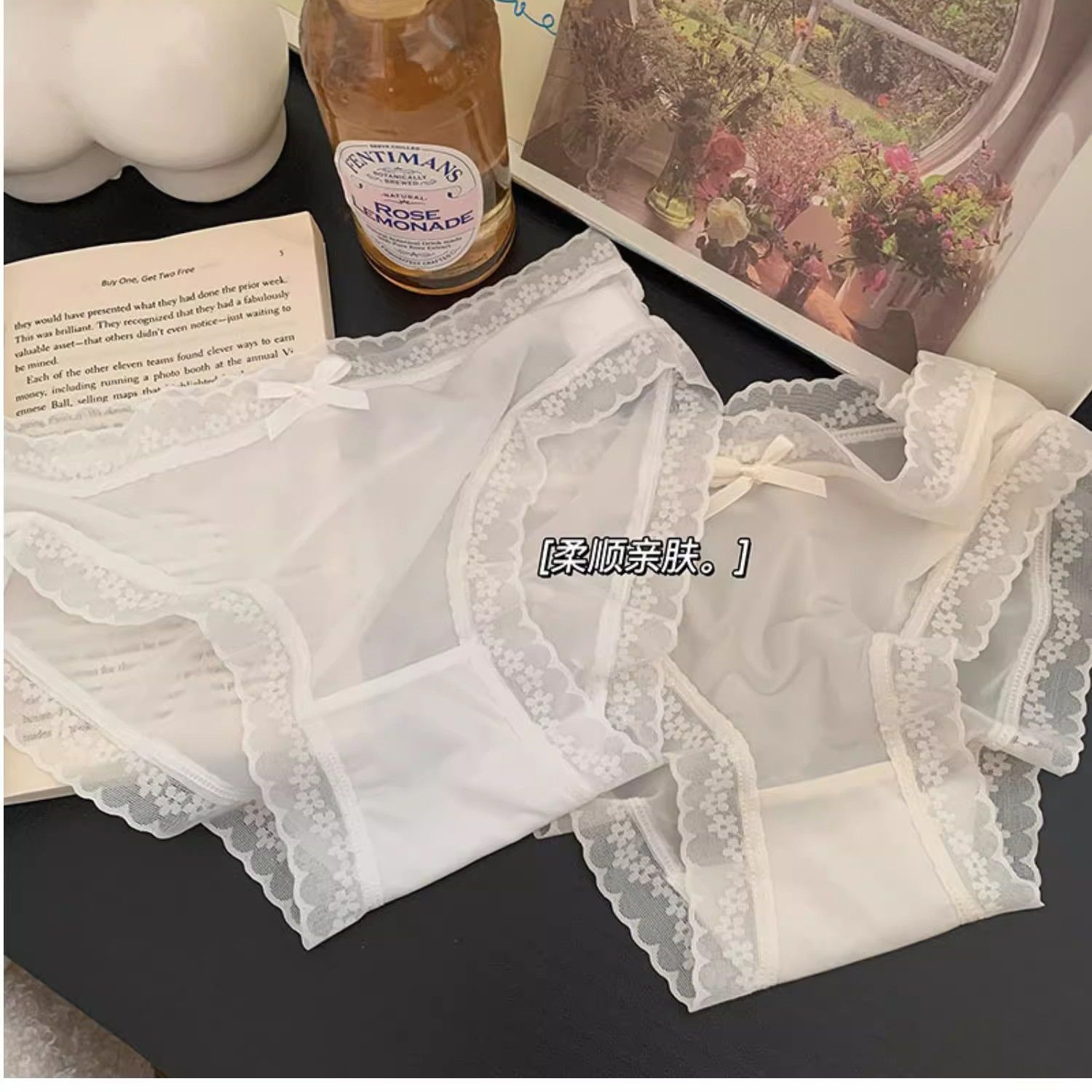 Pure Desire Cream [Pippi Mask Pants] Solid Color Sexy ice silk underwear Women's mid-waist comfortable thin detail image 6