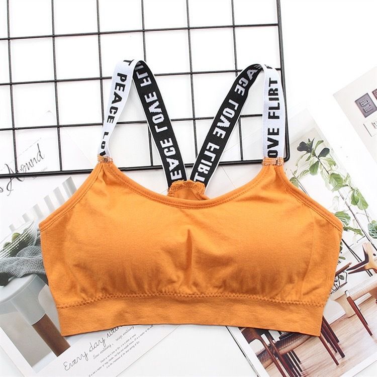Thin girls' bra without underwire, student sports vest, English letter strappy around the chest, women's summer sports vest bra undefined