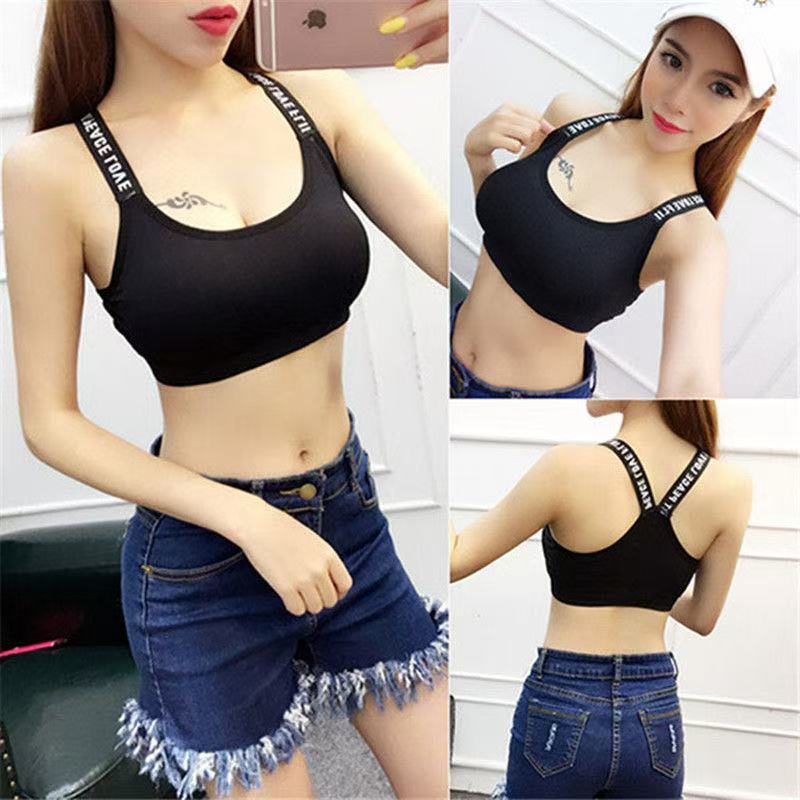 Thin girls' bra without underwire, student sports vest, English letter strappy around the chest, women's summer sports vest bra full figure