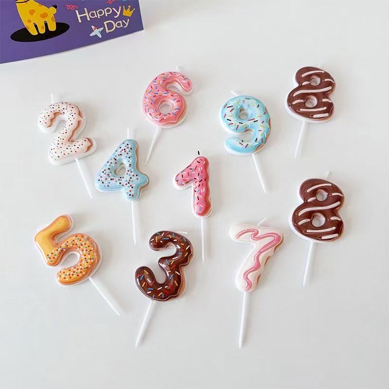 韩国ins风饼干，奶油巧克力甜甜圈图案，数字蜡烛生日派对生日用品派对蜡烛，派对用品6cm尺寸