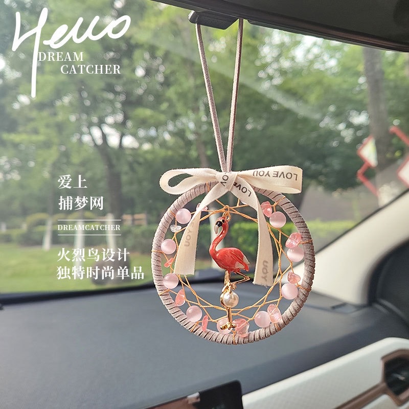 Original new Dreamcatcher Flamingo design car rearview mirror pendant decoration hand-woven gift ins