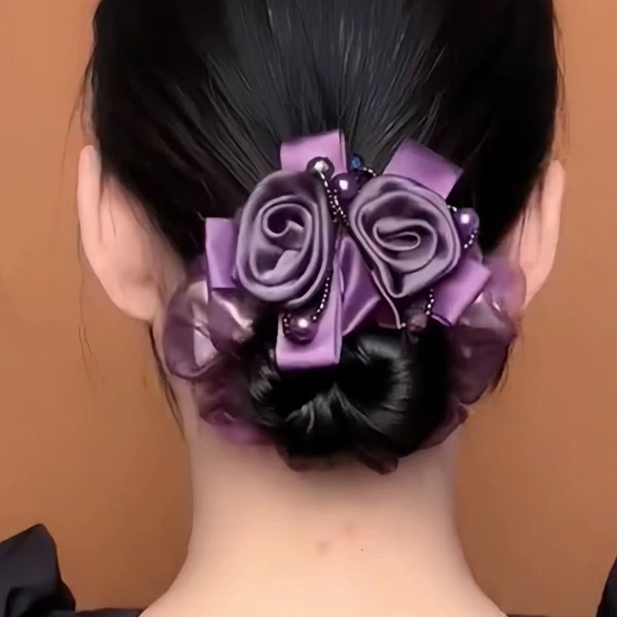 New style of flower hair tie, elegant large intestine hair band, summer mesh hair flower, hair tie, leather band, high-end updo hair accessory, versatile hair band accessory, hair tie, large intestine hair band detail image 5