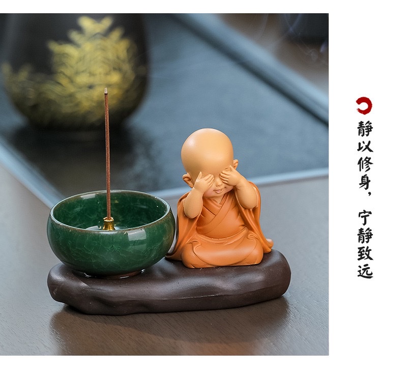 Zen Huineng Little Monk Home decoration items, desktop ornaments, sandalwood incense, incense burner, incense coil, incense stick, incense burner set, incense stick accessories, incense burner, long-lasting fragrance, rich aroma, fragrance products, incense burner, incense burner, incense detail image 1