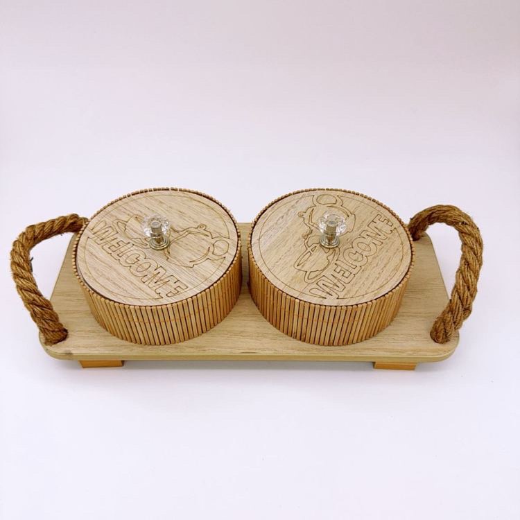 木质糖果盒干果盒托盘多规格麻绳原木风木制收纳盒多个组合装