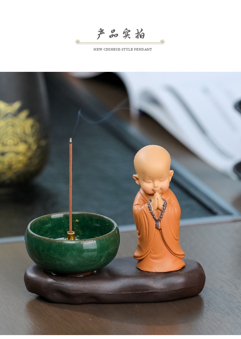 Zen Huineng Little Monk Home decoration items, desktop ornaments, sandalwood incense, incense burner, incense coil, incense stick, incense burner set, incense stick accessories, incense burner, long-lasting fragrance, rich aroma, fragrance products, incense burner, incense burner, incense detail image 7