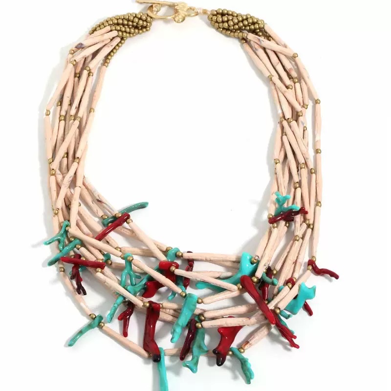 波西米亚风夸张多层次短链珊瑚短链