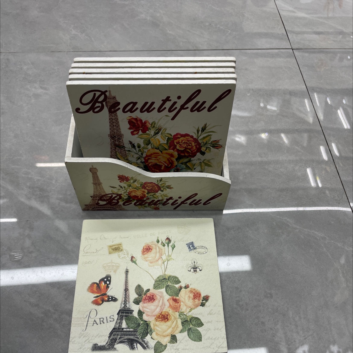 巴黎铁塔玫瑰 杯垫