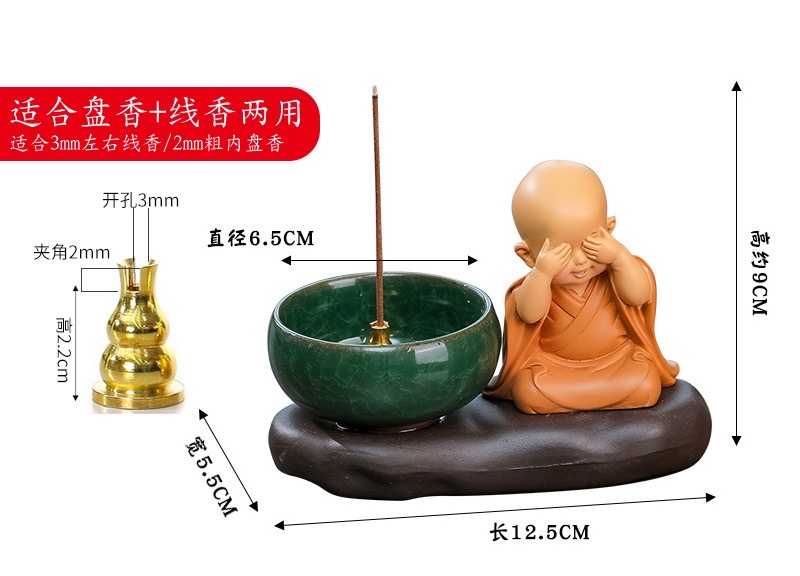 Zen Huineng Little Monk Home decoration items, desktop ornaments, sandalwood incense, incense burner, incense coil, incense stick, incense burner set, incense stick accessories, incense burner, long-lasting fragrance, rich aroma, fragrance products, incense burner, incense burner, incense detail image 4