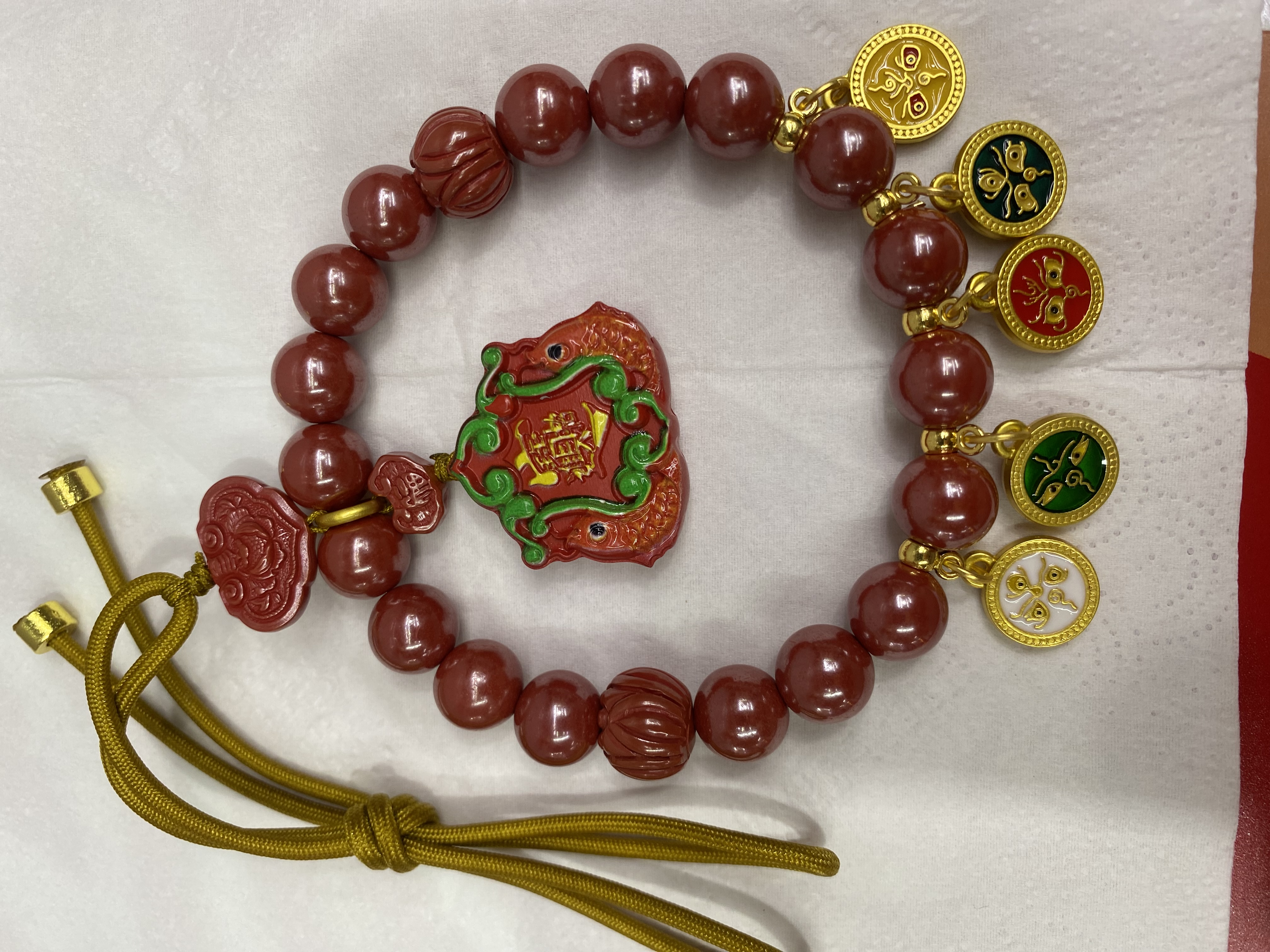 帝王砂彩绘葫芦，年年有余，日进斗金，五路财神车挂念珠念珠