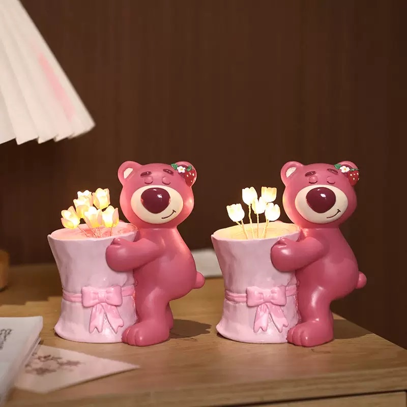 Creative and cute strawberry bear tulip night light birthday gift, warm atmosphere light birthday atmosphere light gift details Picture