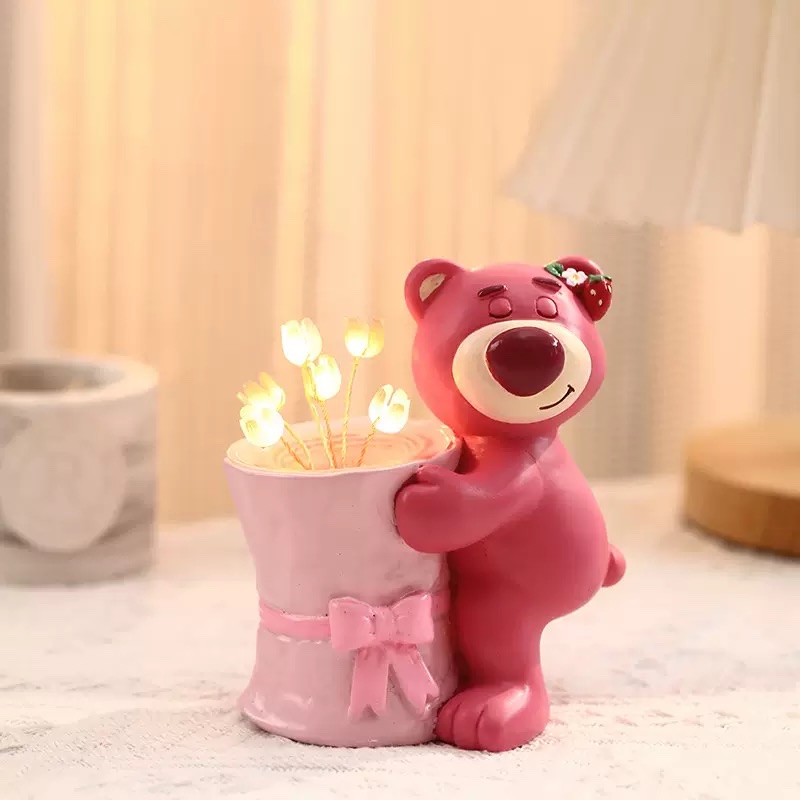 Creative and cute strawberry bear tulip night light birthday gift, warm atmosphere light birthday atmosphere light gift Item Picture