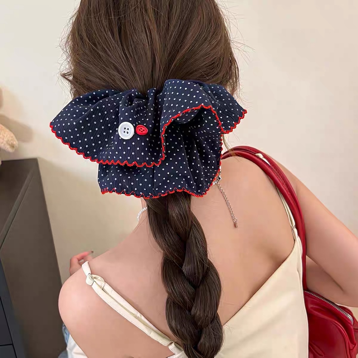 韩系波点方巾大肠发圈女高级感慵懒风头饰超大方形发绳头饰发饰饰品