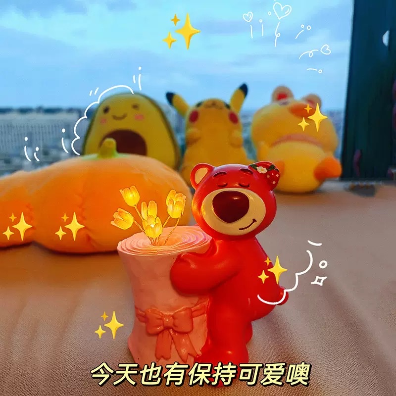 Creative and cute strawberry bear tulip night light birthday gift, warm atmosphere light birthday atmosphere light gift