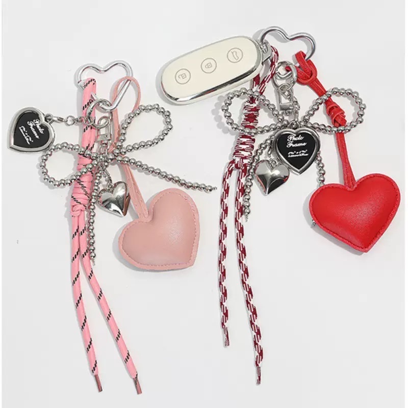 Girlish heart silver pearl bow bag, heart-shaped bag pendant, leather heart-shaped personalized woven rope keychain pendant, mobile phone pendant accessory, mobile phone pendant accessory, mobile phone pendant accessory, mobile phone pendant accessory Specification image
